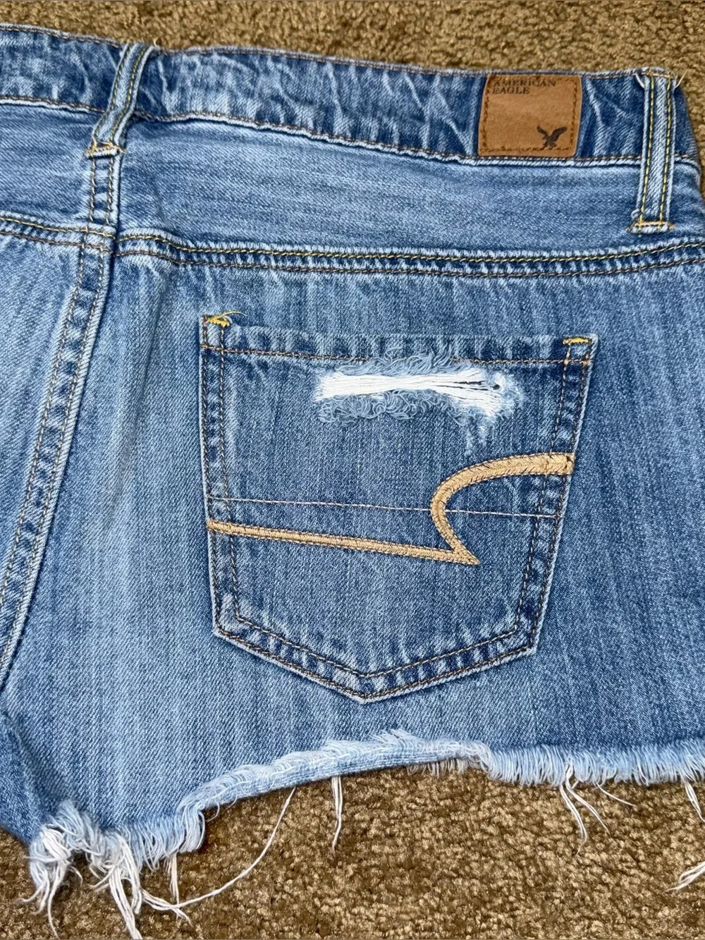 VTG Y2K American Eagle Low Rise Micro Mini Jean Booty Shorts Denim Sz 6 Festival